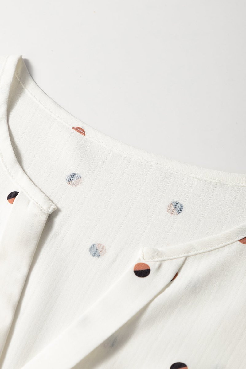 White Polka Dot Print Ruffled Shoulder V Neck Tank Top - Love Salve